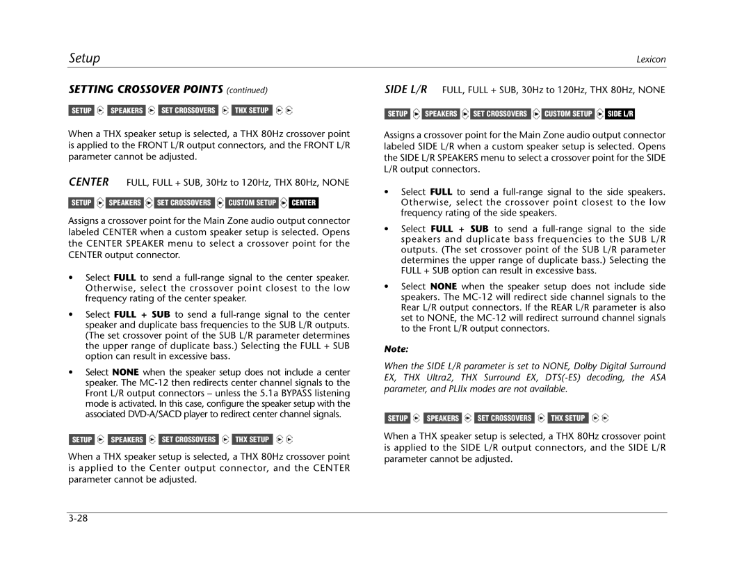 Lexicon MC-12 manual Setting Crossover Points 