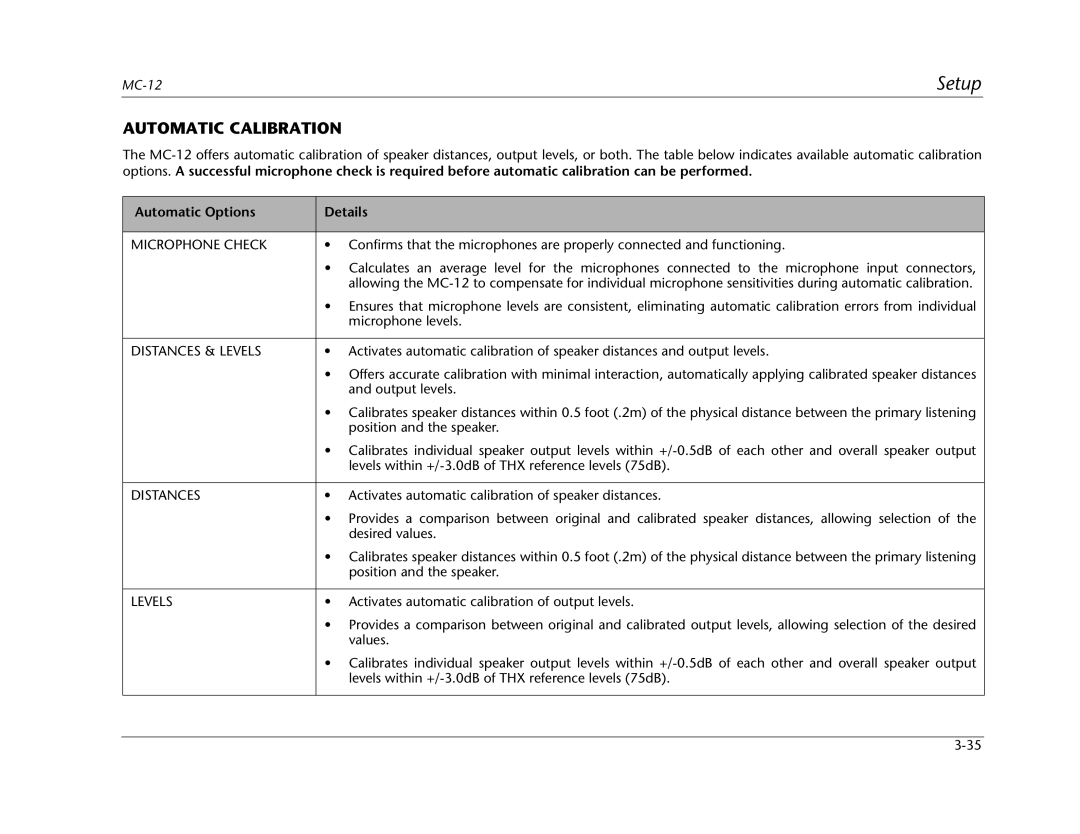 Lexicon MC-12 manual Automatic Calibration, Automatic Options Details 