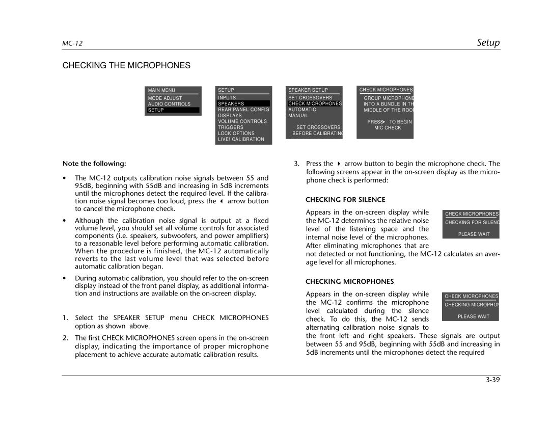 Lexicon MC-12 manual Checking the Microphones, Checking for Silence 