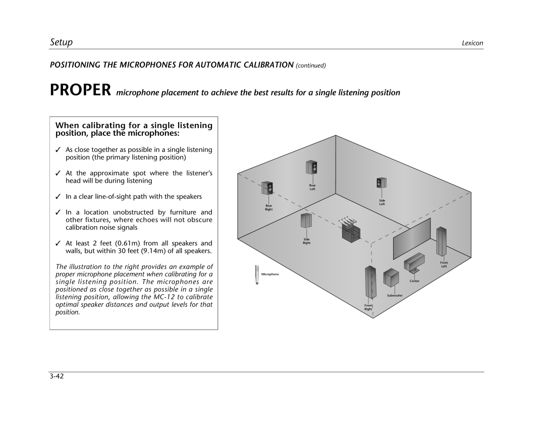 Lexicon MC-12 manual Position the primary listening position 