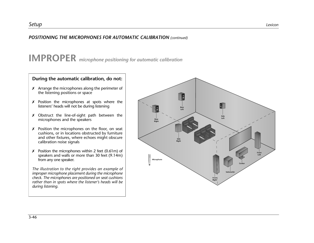 Lexicon MC-12 manual Positioning the Microphones for Automatic Calibration 