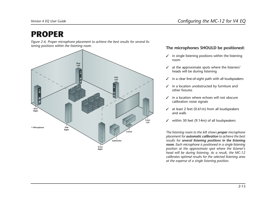 Lexicon manual Proper, Configuring the MC-12for V4 EQ, The microphones SHOULD be positioned, Version 4 EQ User Guide 