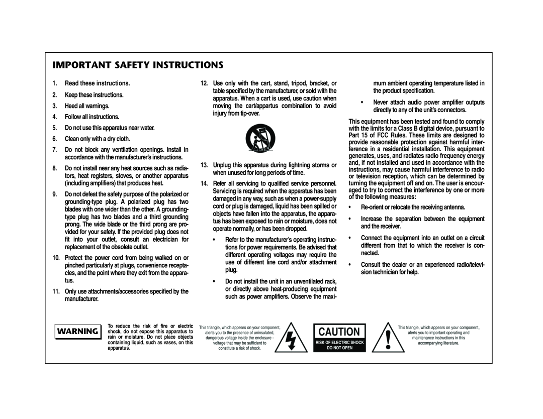Lexicon MC-12 manual Important Safety Instructions, Read these instructions, Keep these instructions 3.Heed all warnings 