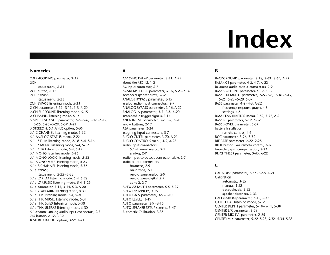 Lexicon MC-12 manual Index, Numerics 