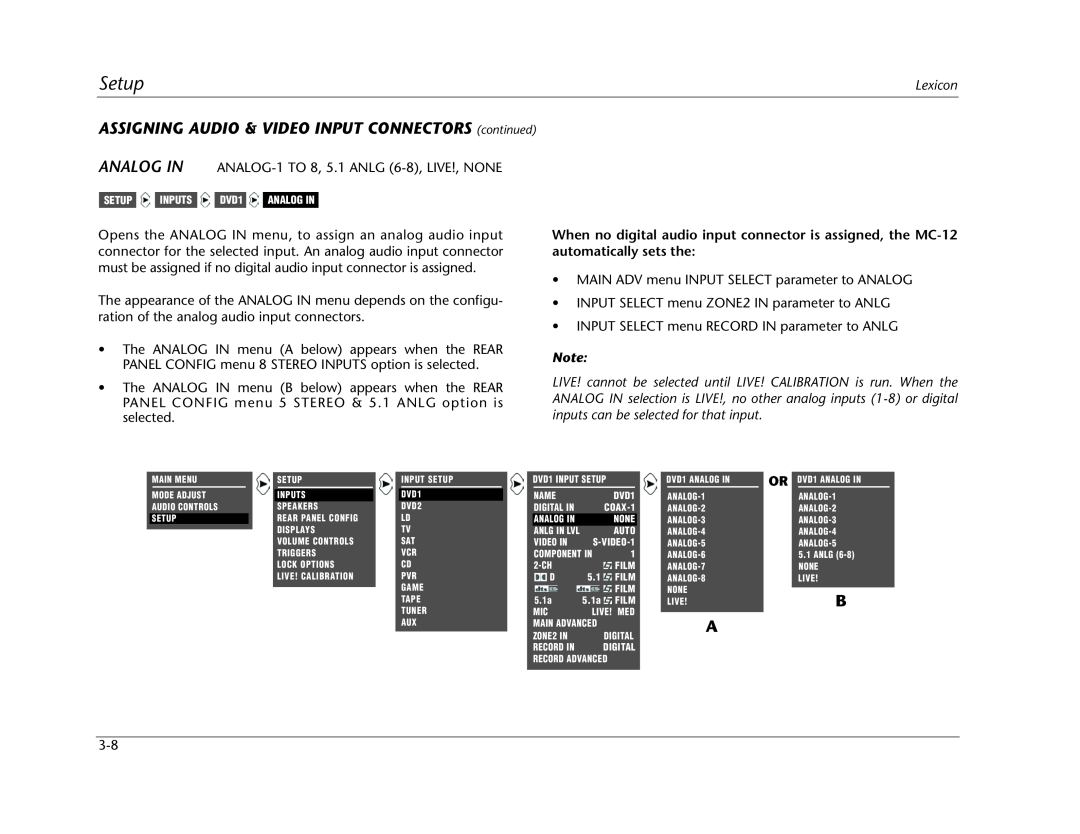 Lexicon MC-12 manual Setup 