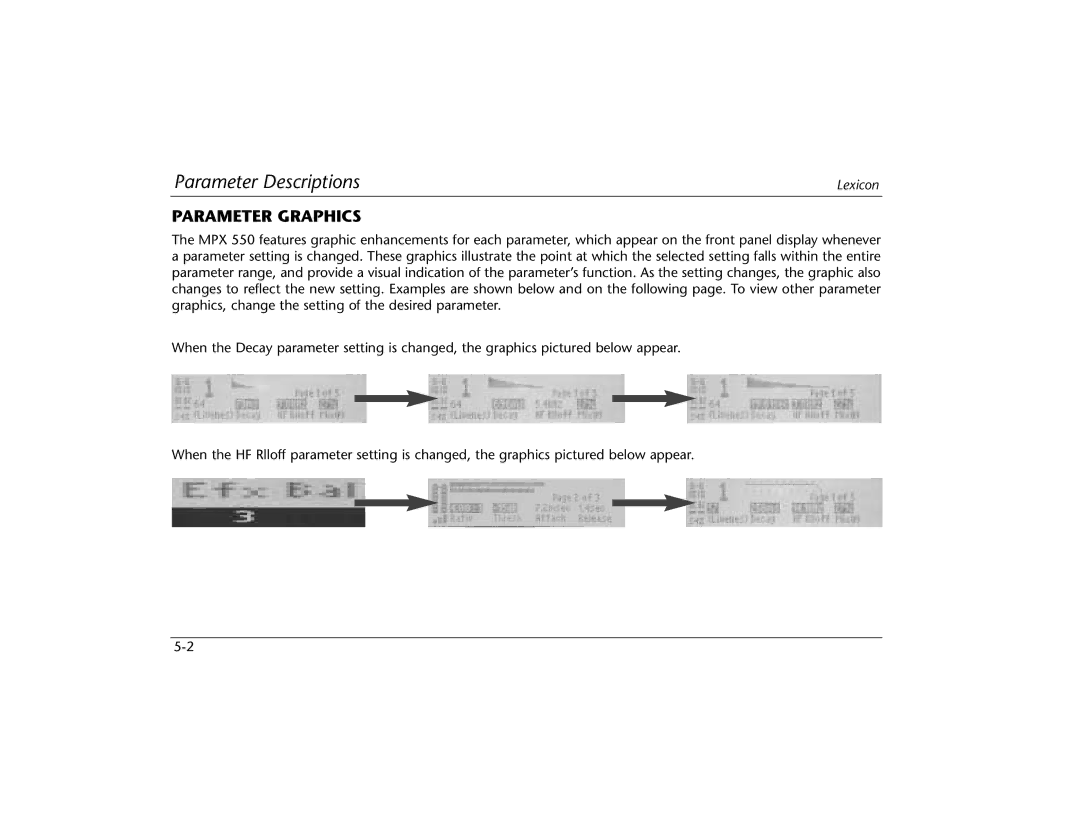 Lexicon MPX 550 manual Parameter Descriptions, Parameter Graphics 