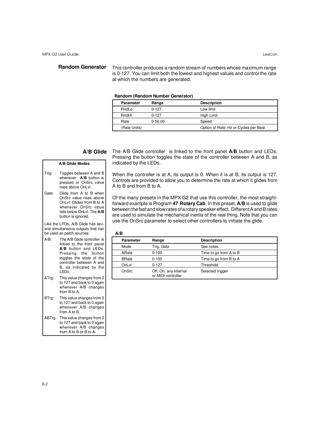 Lexicon MPX G2 manual Random Random Number Generator, Glide Modes 