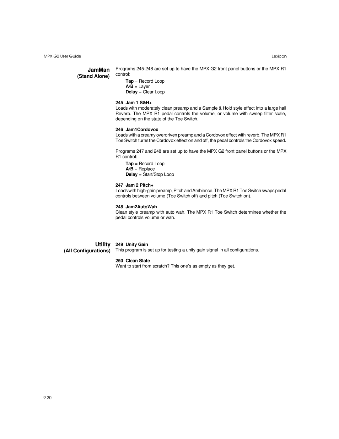 Lexicon MPX G2 manual Utility, All Configurations 