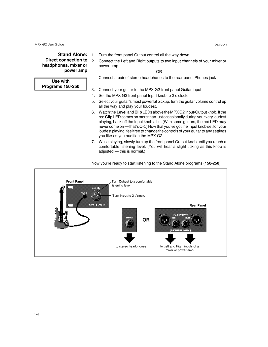 Lexicon MPX G2 manual Stand Alone, Front Panel, Rear Panel 