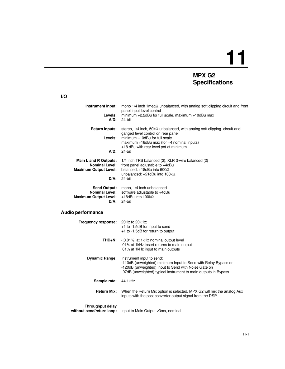 Lexicon MPX G2 manual Audio performance 