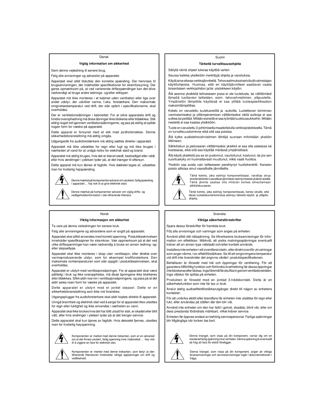 Lexicon MPX G2 manual Vigtig information om sikkerhed 