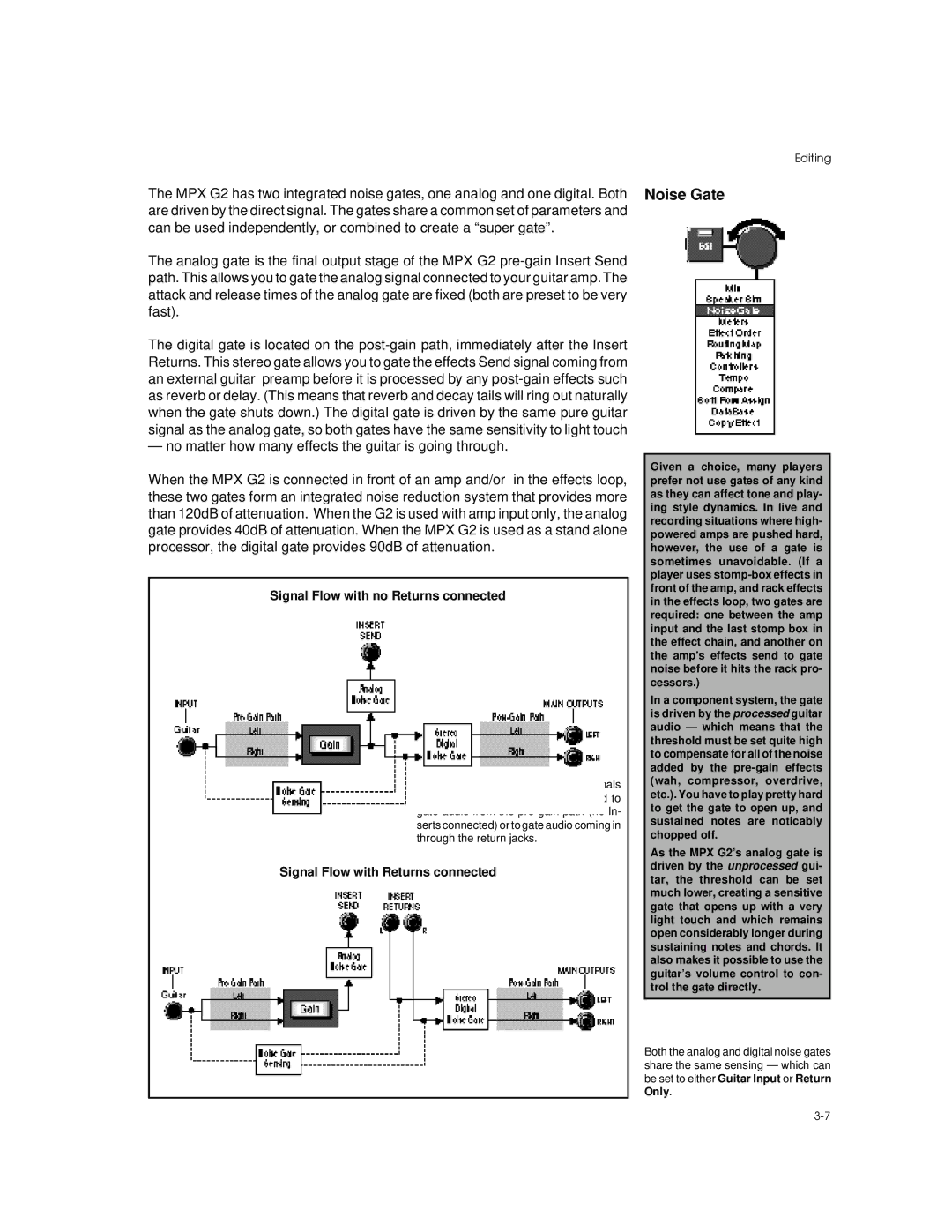 Lexicon MPX G2 manual Noise Gate, Signal Flow with no Returns connected, Signal Flow with Returns connected 