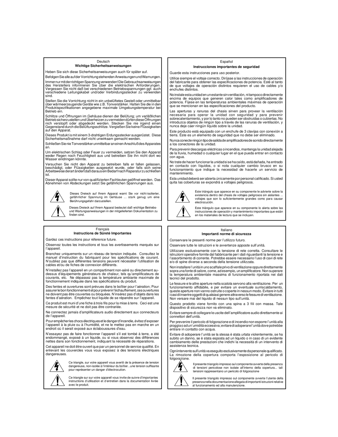 Lexicon MPX G2 manual Wichtige Sicherheitsanweisungen 