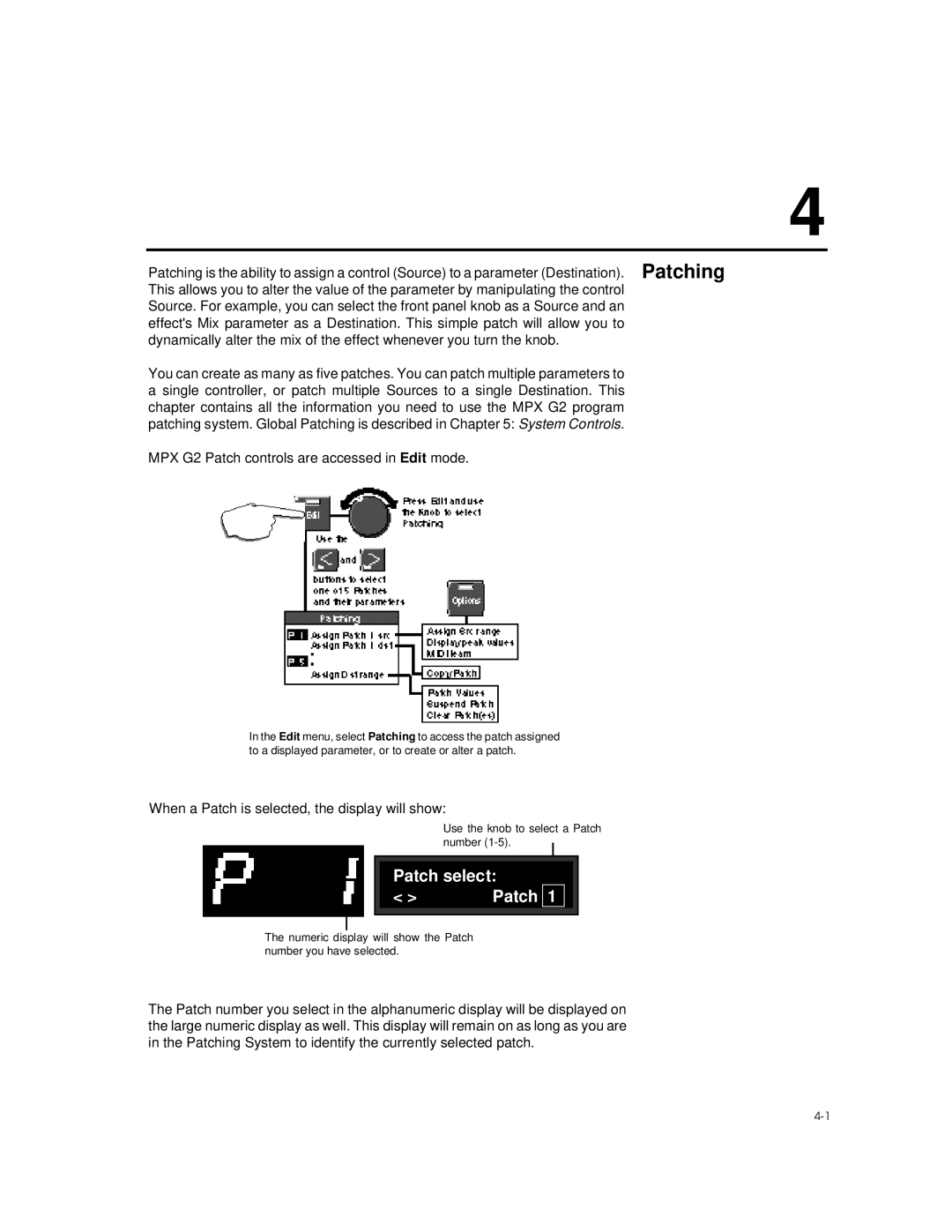 Lexicon manual Patch select, MPX G2 Patch controls are accessed in Edit mode 