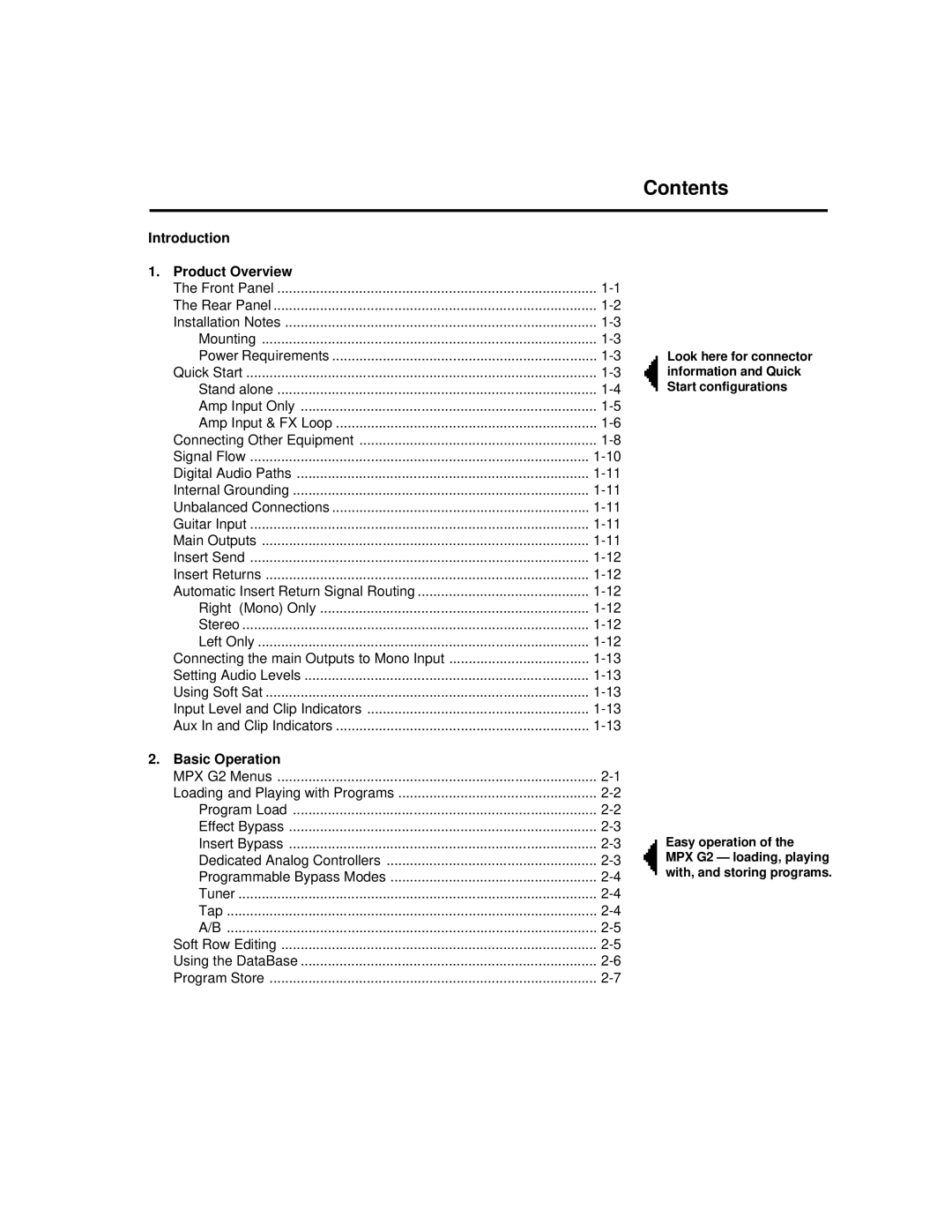 Lexicon MPX G2 manual Contents 