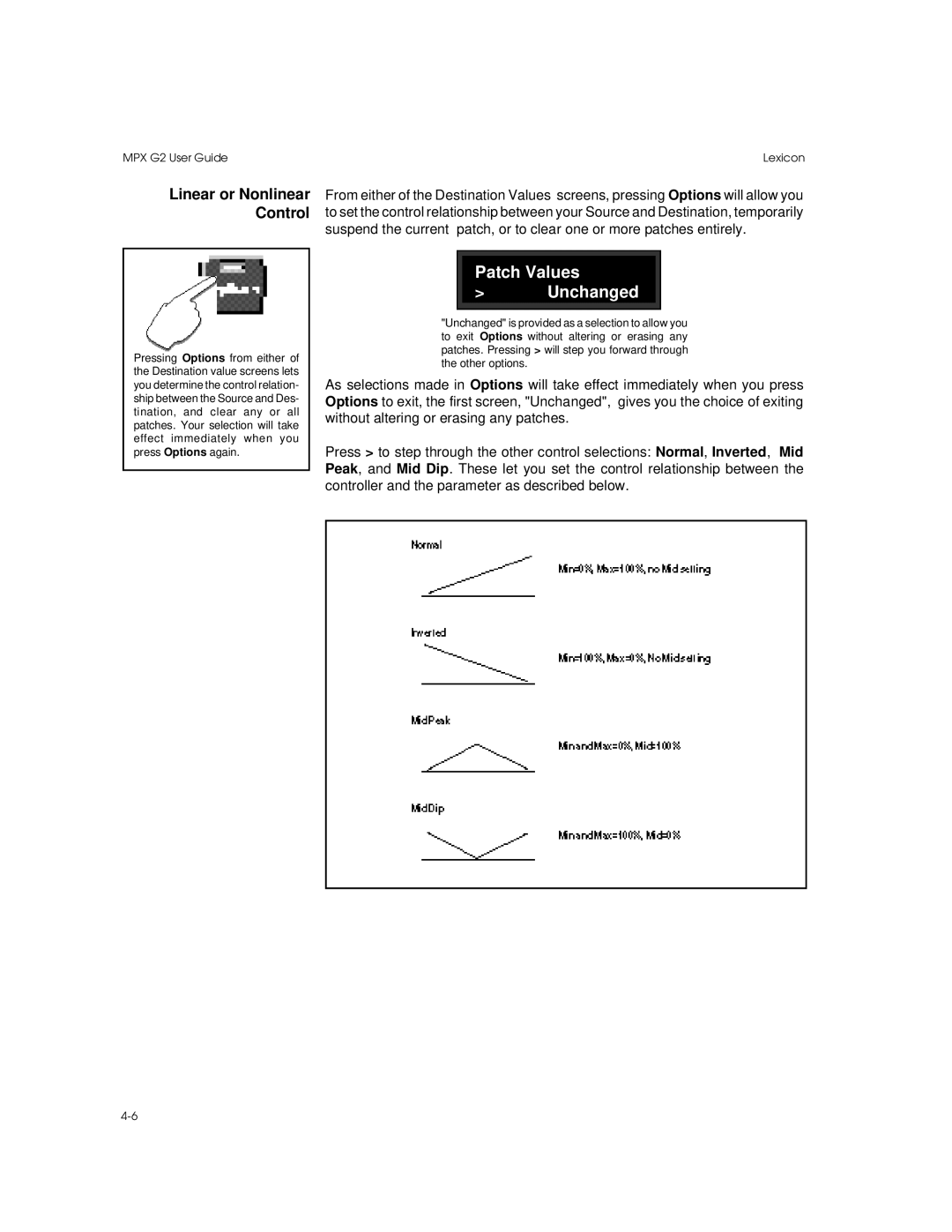 Lexicon MPX G2 manual Patch Values Unchanged 