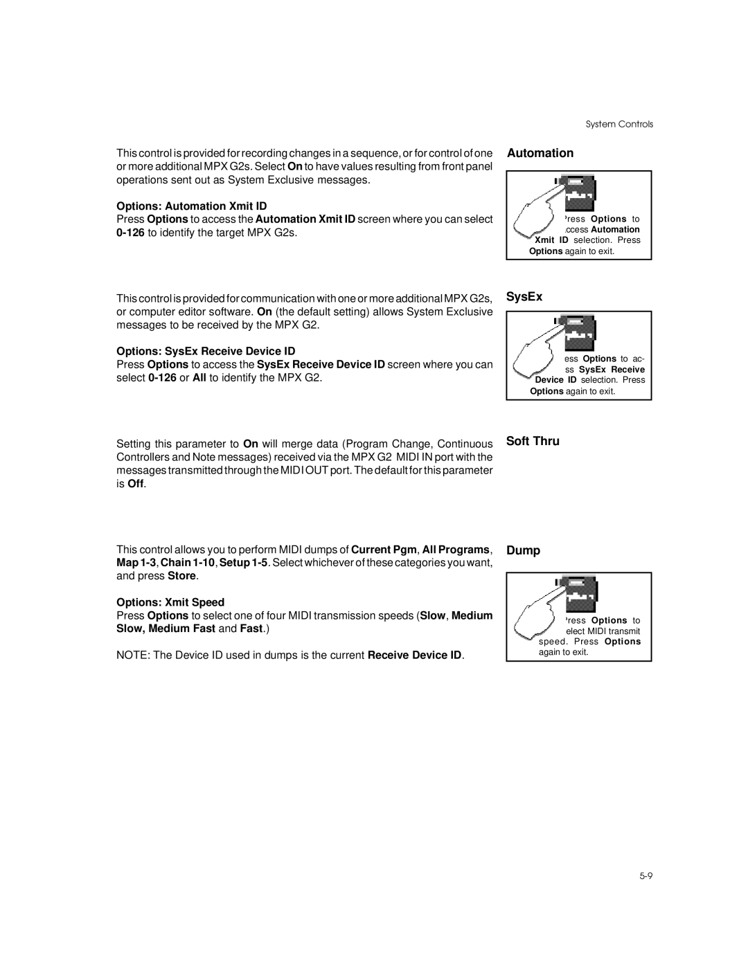 Lexicon MPX G2 manual Automation, SysEx, Soft Thru Dump 