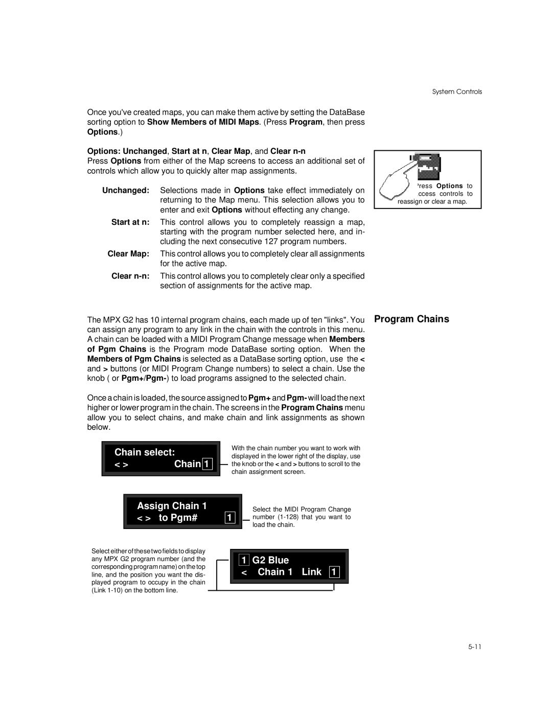 Lexicon MPX G2 manual Chain select, Assign Chain 1 to Pgm#, G2 Blue Chain 1 Link 