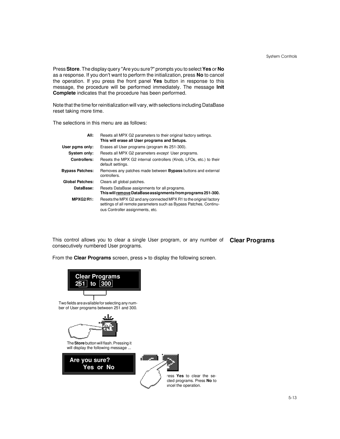 Lexicon MPX G2 manual Clear Programs 251 to, This will erase all User programs and Setups 