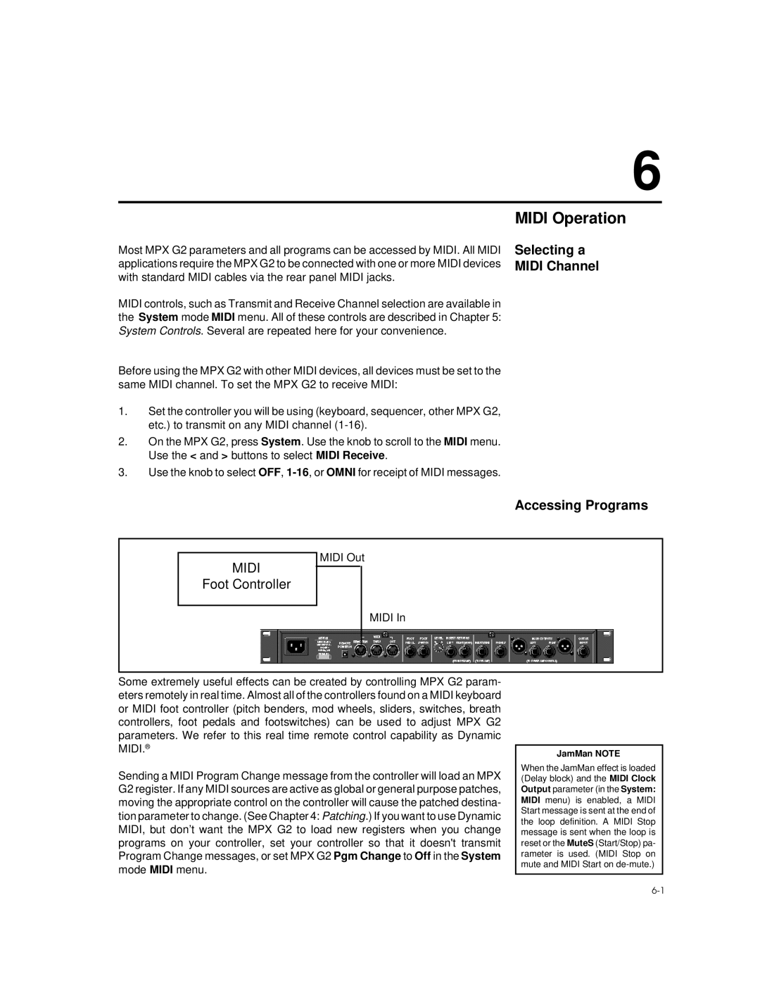 Lexicon MPX G2 manual Midi Operation, Selecting a Midi Channel Accessing Programs 