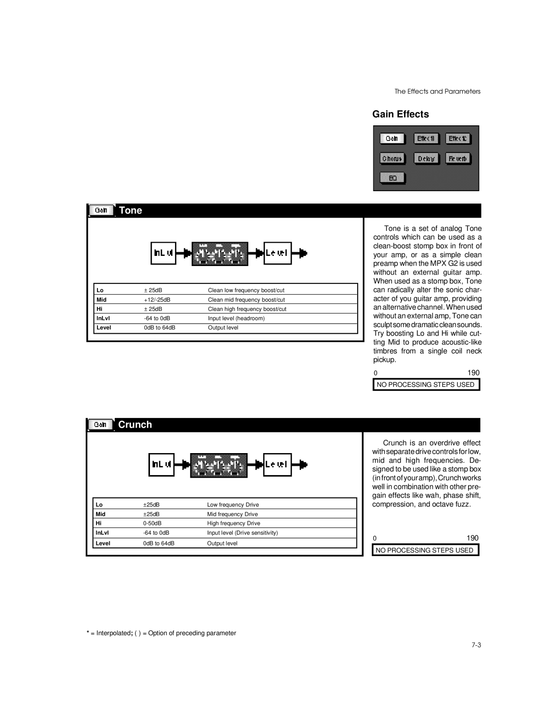 Lexicon MPX G2 manual Gain Effects, Tone, Crunch 