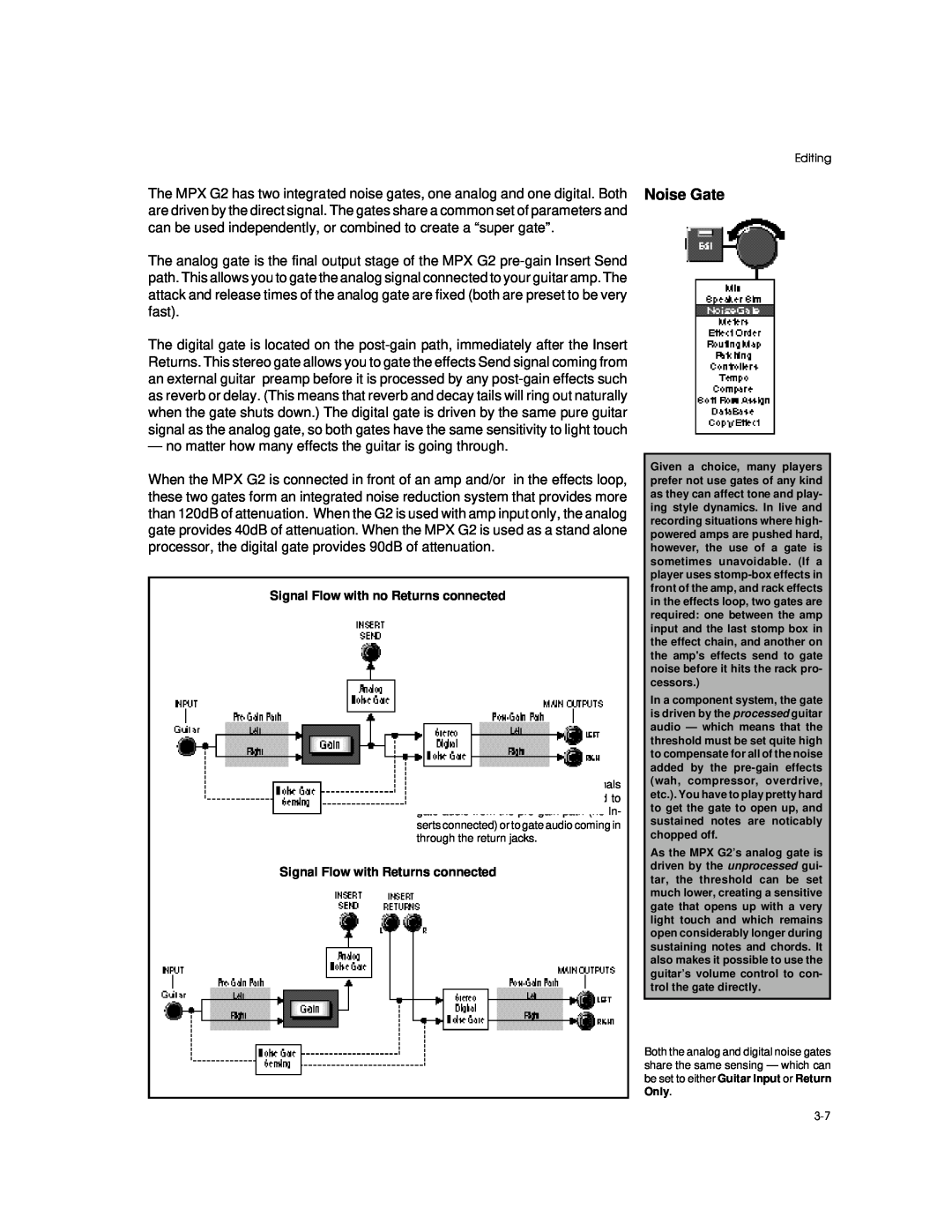Lexicon MPX G2 manual Noise Gate, Signal Flow with no Returns connected, Signal Flow with Returns connected 