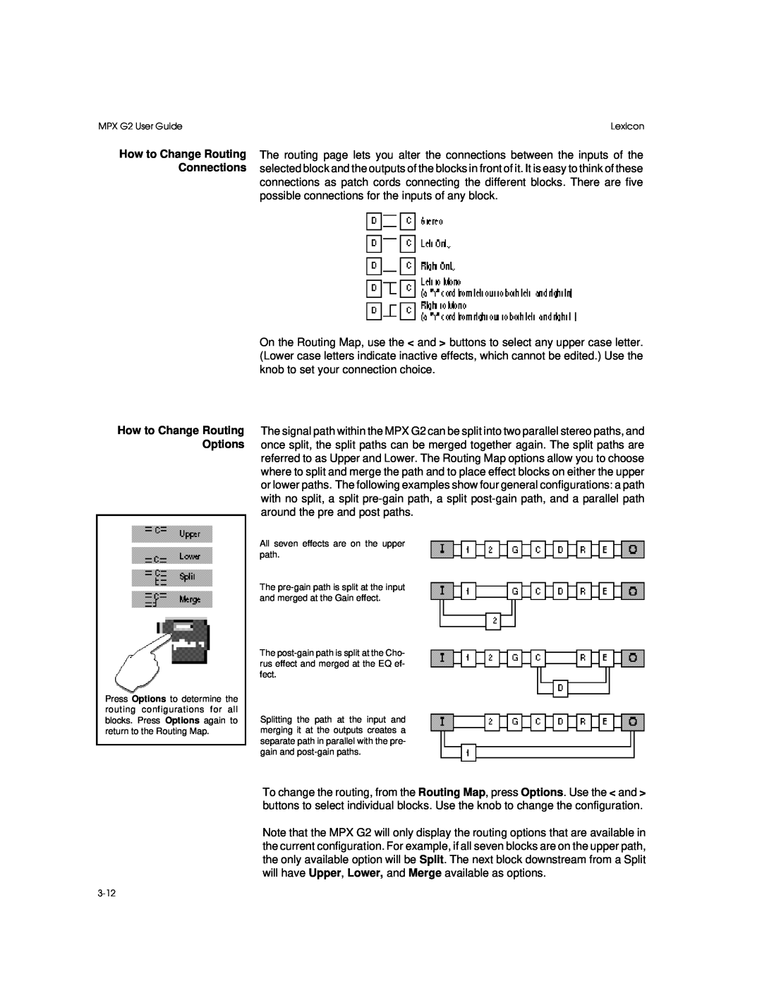 Lexicon MPX G2 manual How to Change Routing Connections, How to Change Routing Options 