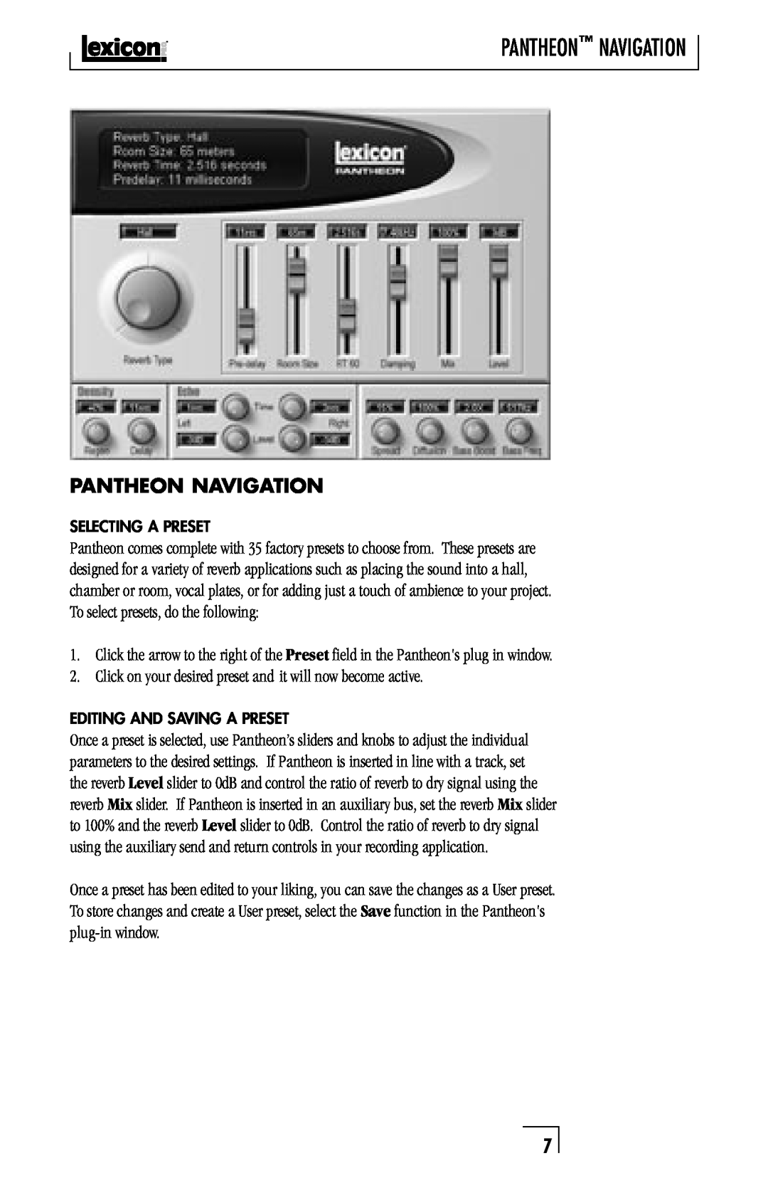 Lexicon musical instrument owner manual Pantheon Navigation 