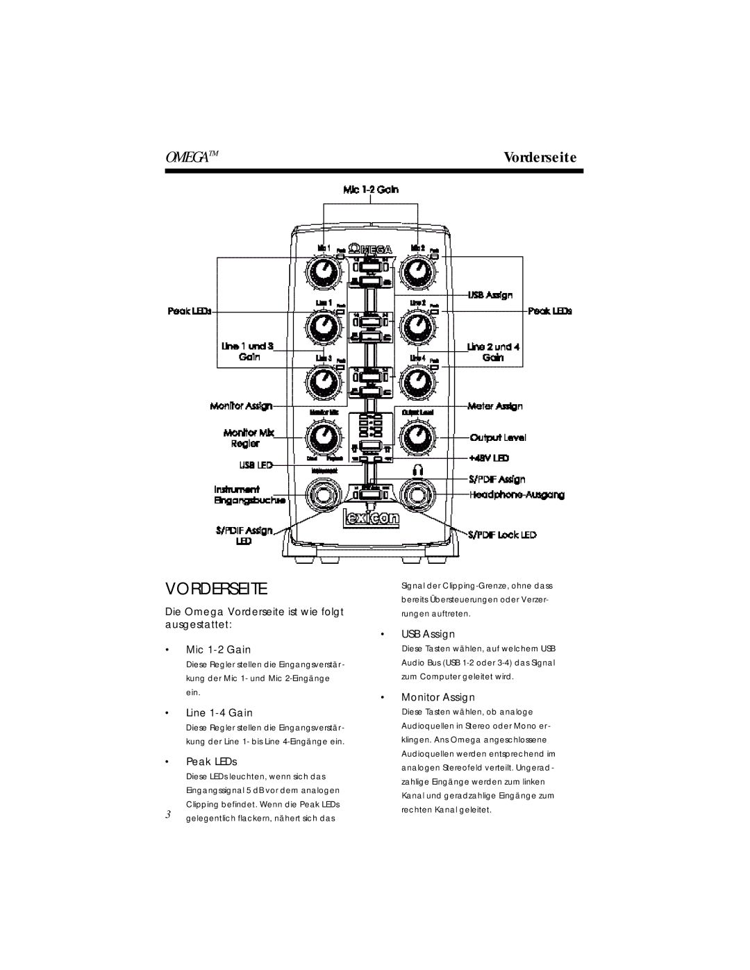 Lexicon OMEGA Desktop Recording Studio owner manual Vorderseite 