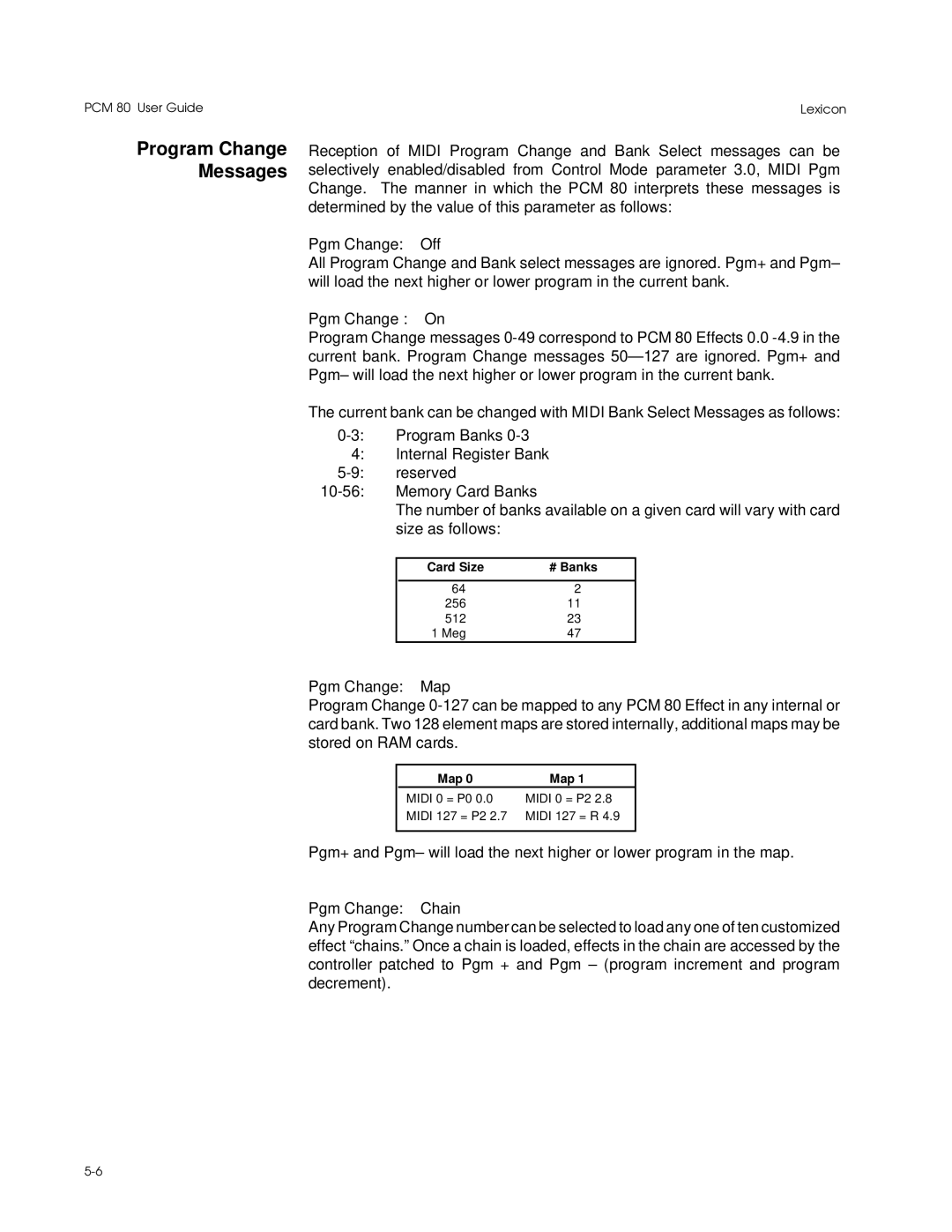 Lexicon PCM 80 manual Program Change Messages 