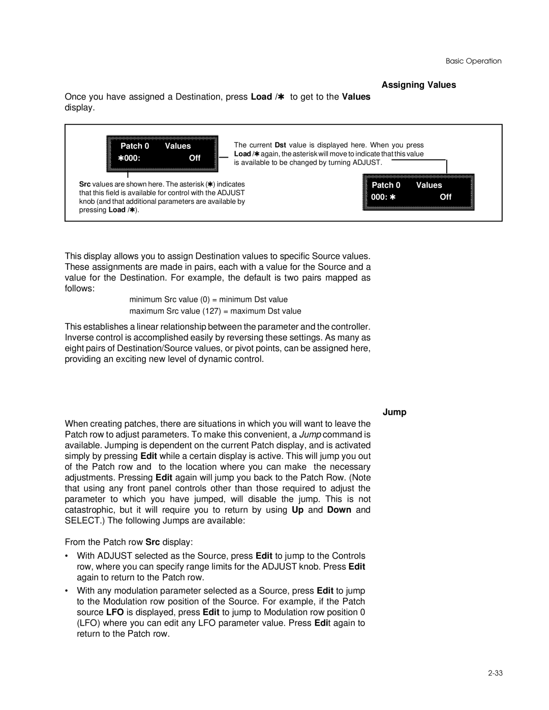 Lexicon PCM 80 manual Assigning Values, Jump 