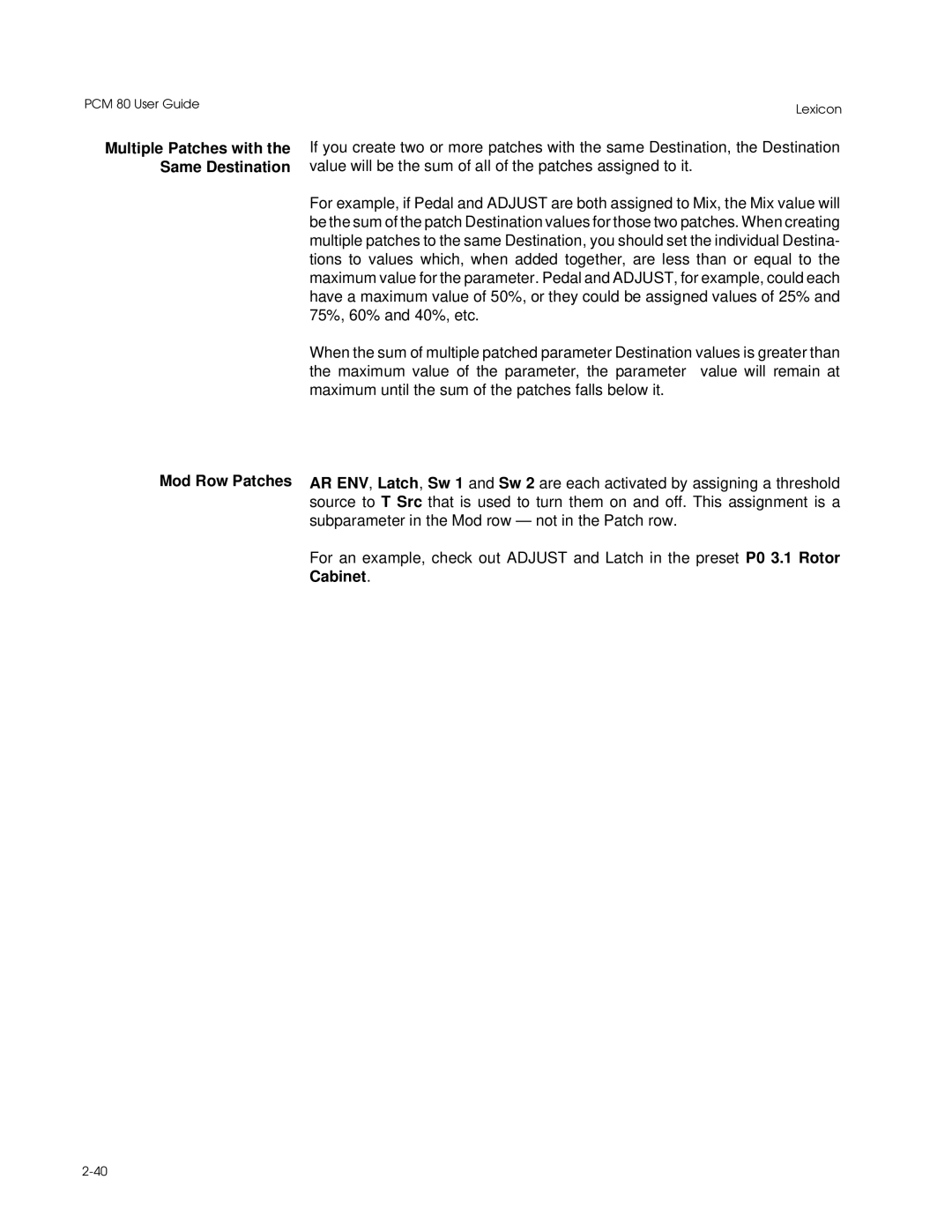 Lexicon PCM 80 manual Multiple Patches with the Same Destination 