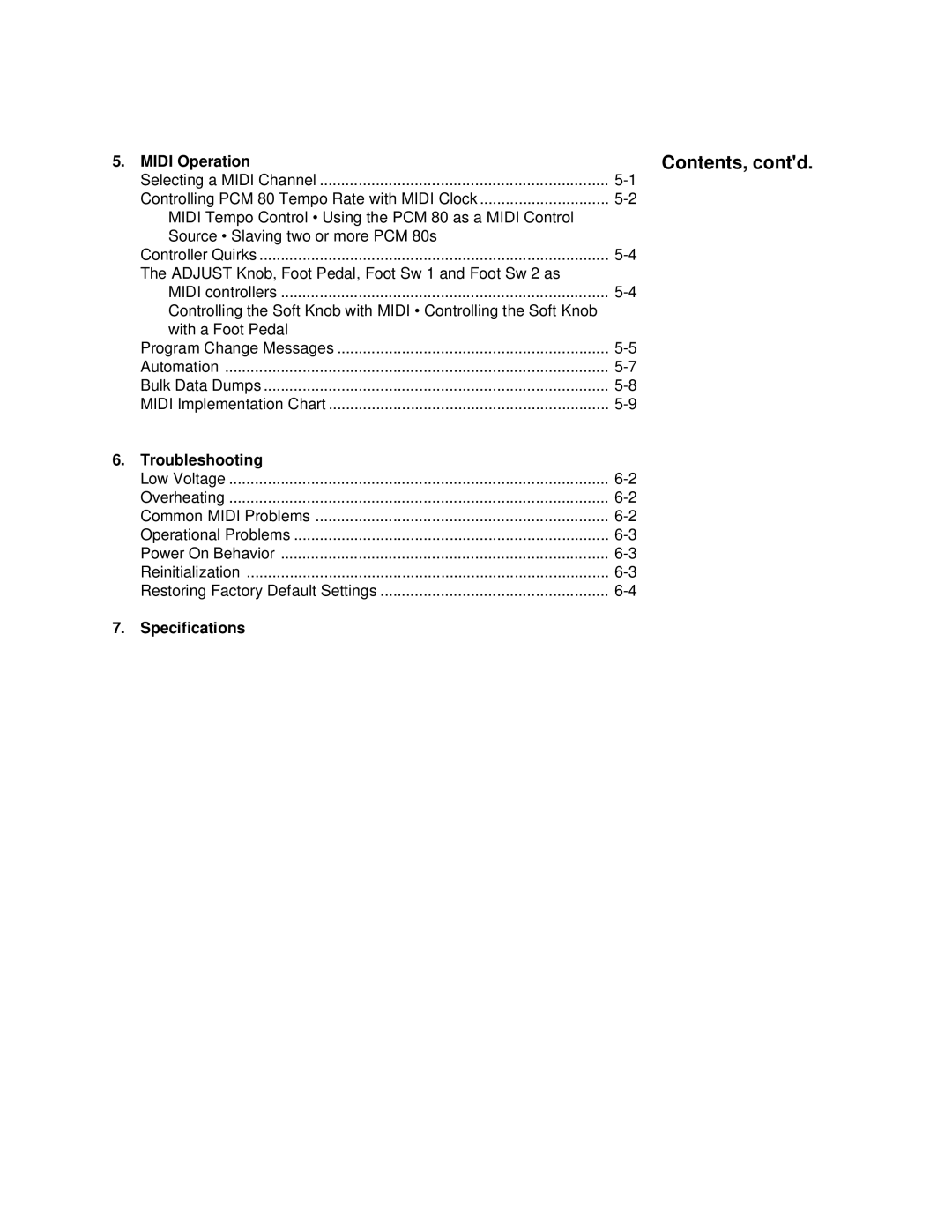 Lexicon PCM 80 manual Contents, contd 