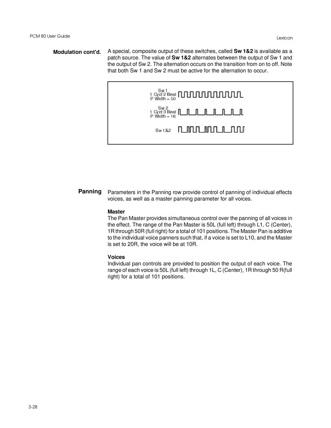 Lexicon PCM 80 manual Panning 