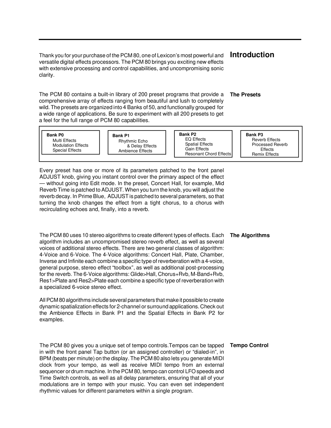 Lexicon PCM 80 manual Introduction 