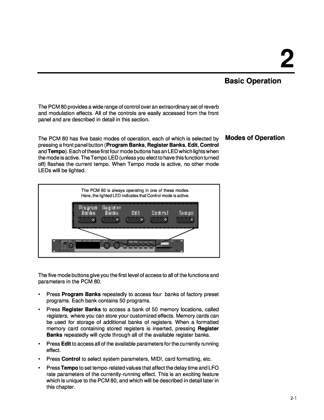 Lexicon PCM 80 manual Basic Operation 