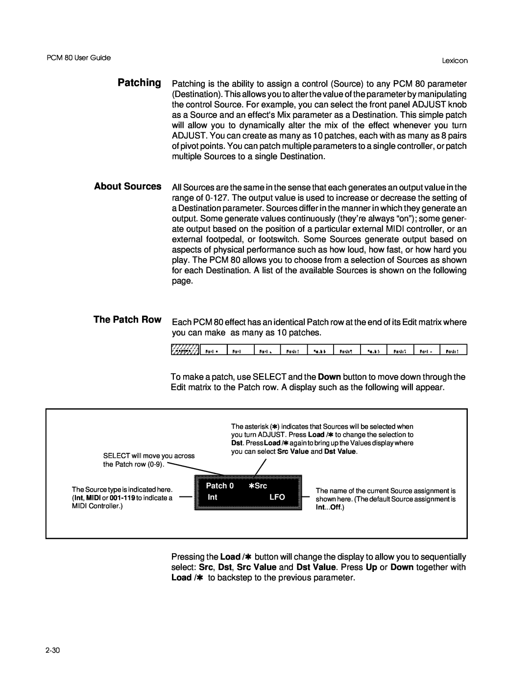 Lexicon PCM 80 manual About Sources, The Patch Row 