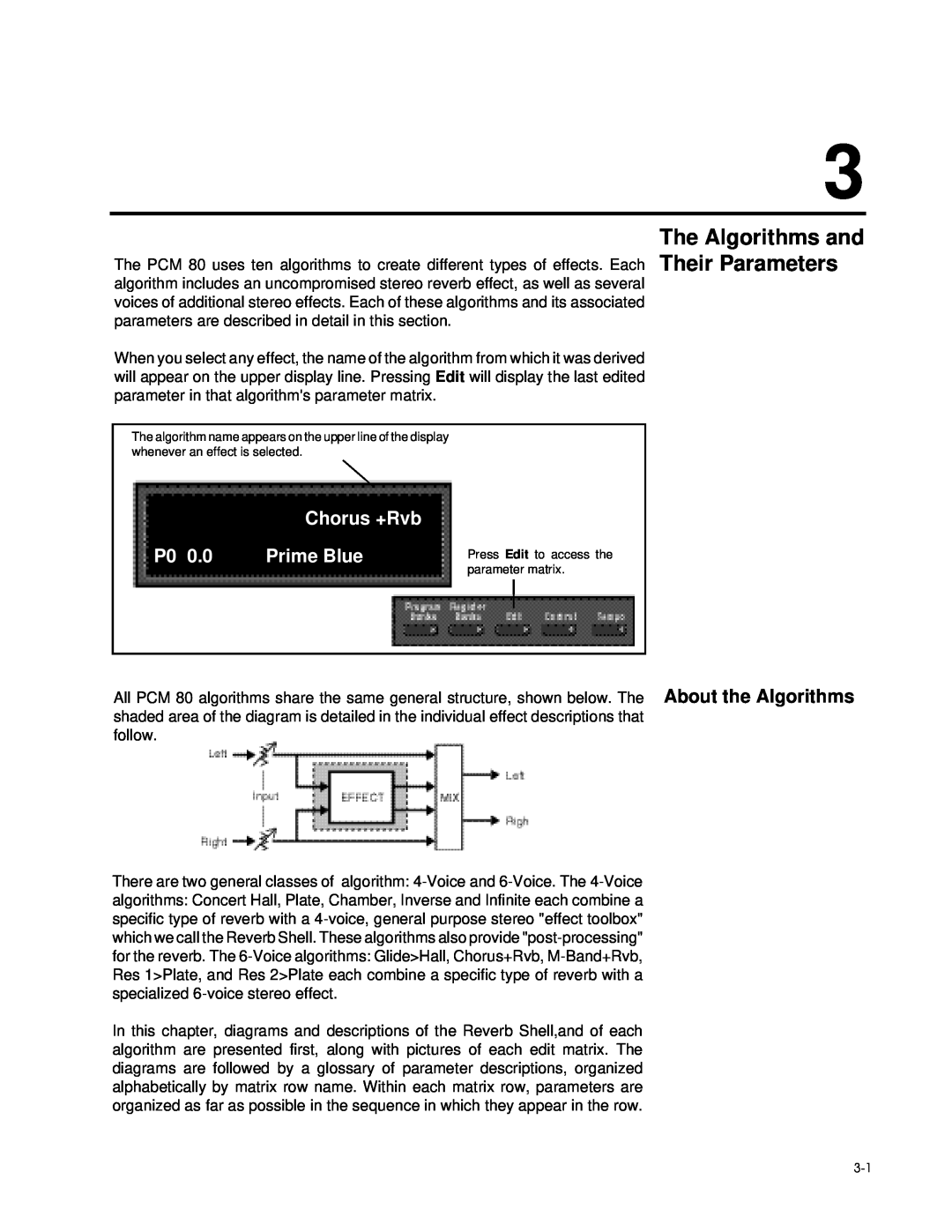 Lexicon PCM 80 manual The Algorithms and Their Parameters, Chorus +Rvb, Prime Blue 
