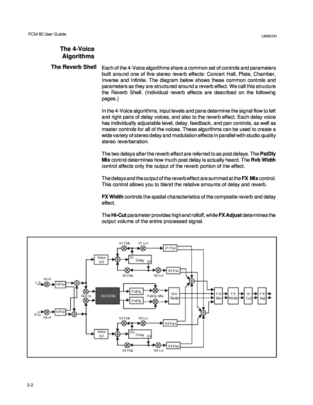 Lexicon manual The 4-VoiceAlgorithms The Reverb Shell, PCM 80 User Guide, Lexicon 