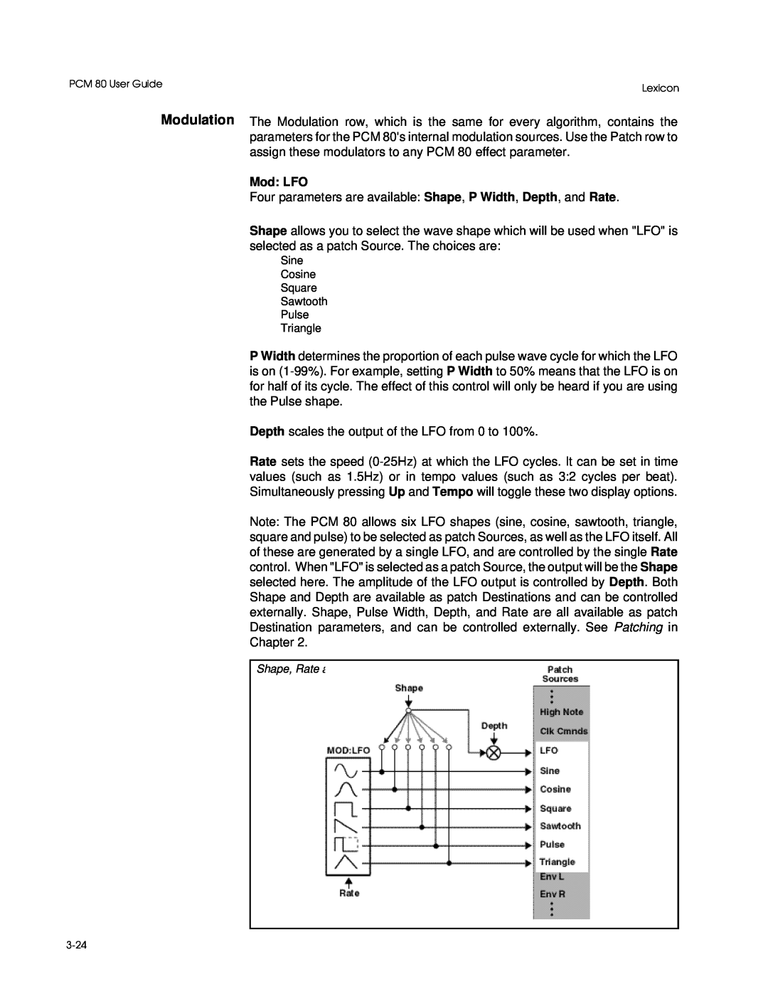 Lexicon PCM 80 manual Mod: LFO 