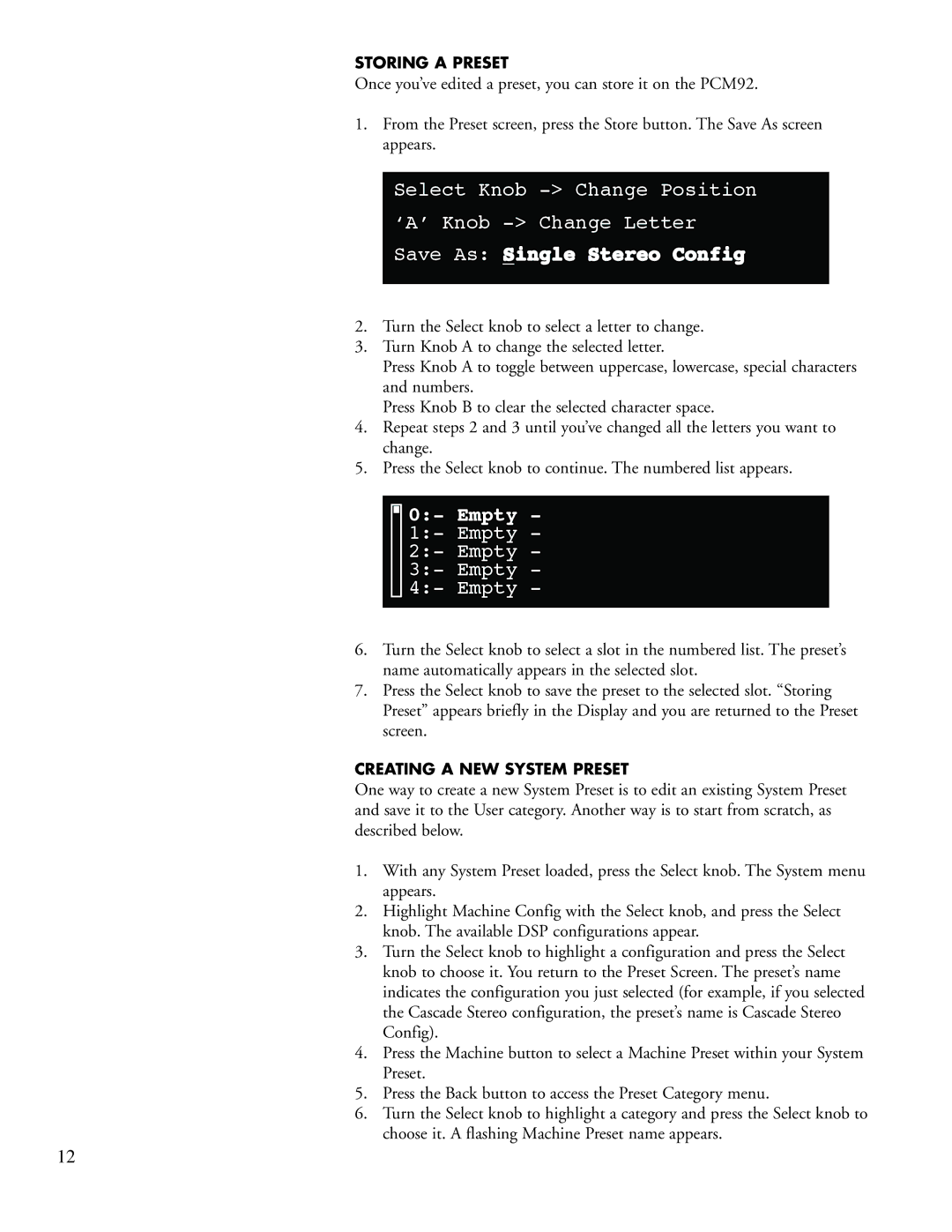 Lexicon PCM92 manual Save As Single Stereo Config 