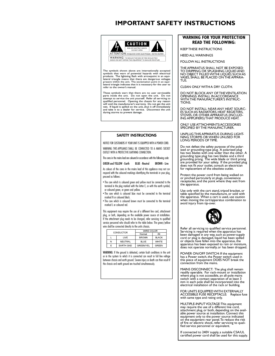 Lexicon PCM92 manual Important Safety Instructions 