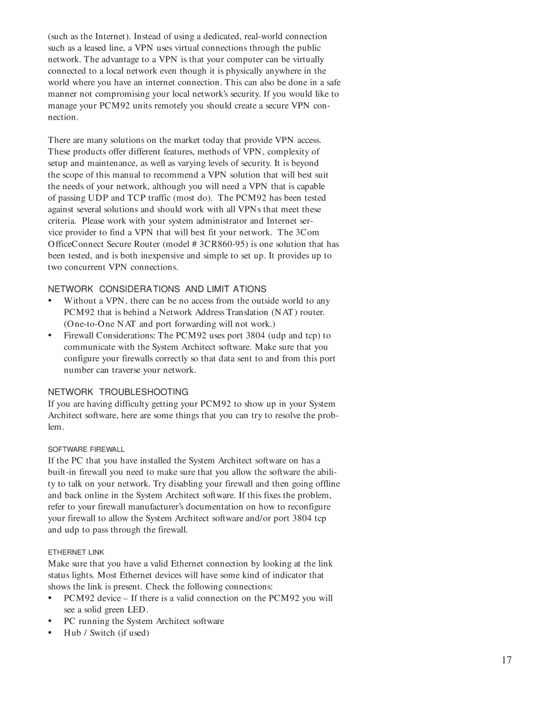 Lexicon PCM92 manual Network Considerations and Limitations 