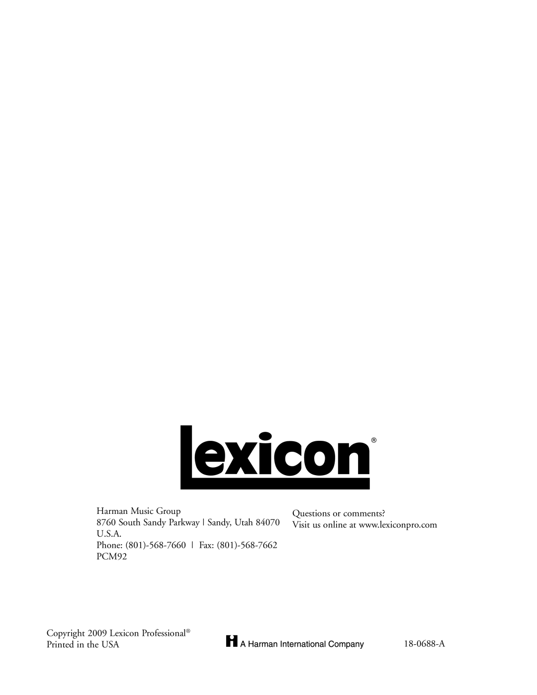 Lexicon PCM92 manual 