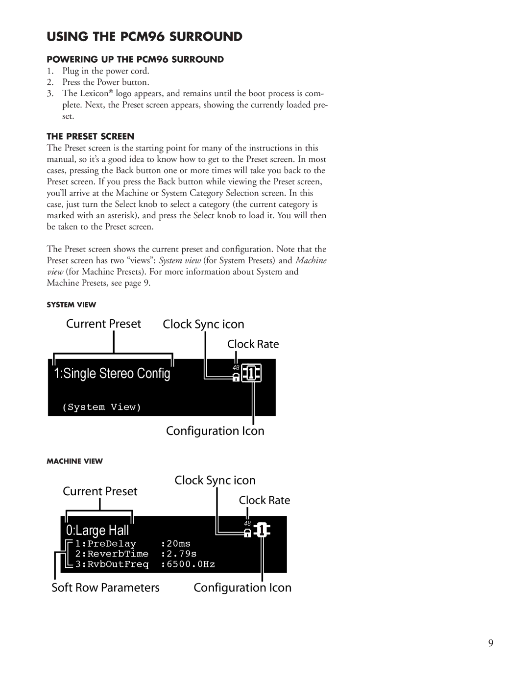 Lexicon manual 1Single Stereo Config, Using the PCM96 Surround 