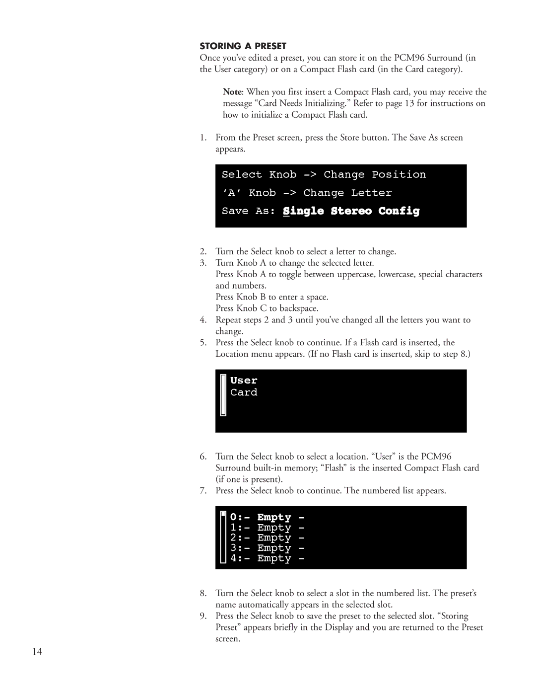 Lexicon PCM96 manual Save As Single Stereo Config 