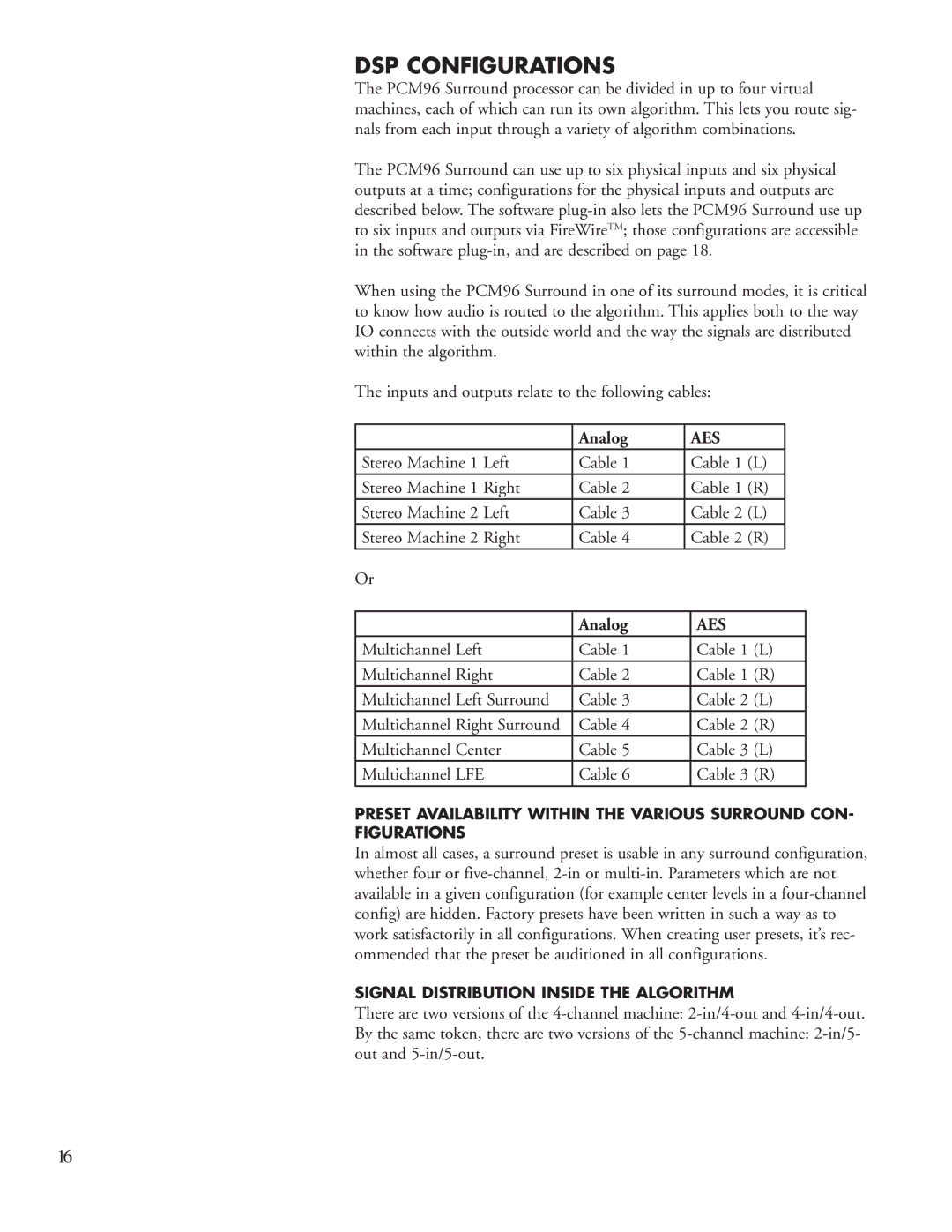 Lexicon PCM96 manual DSP Configurations, Analog 