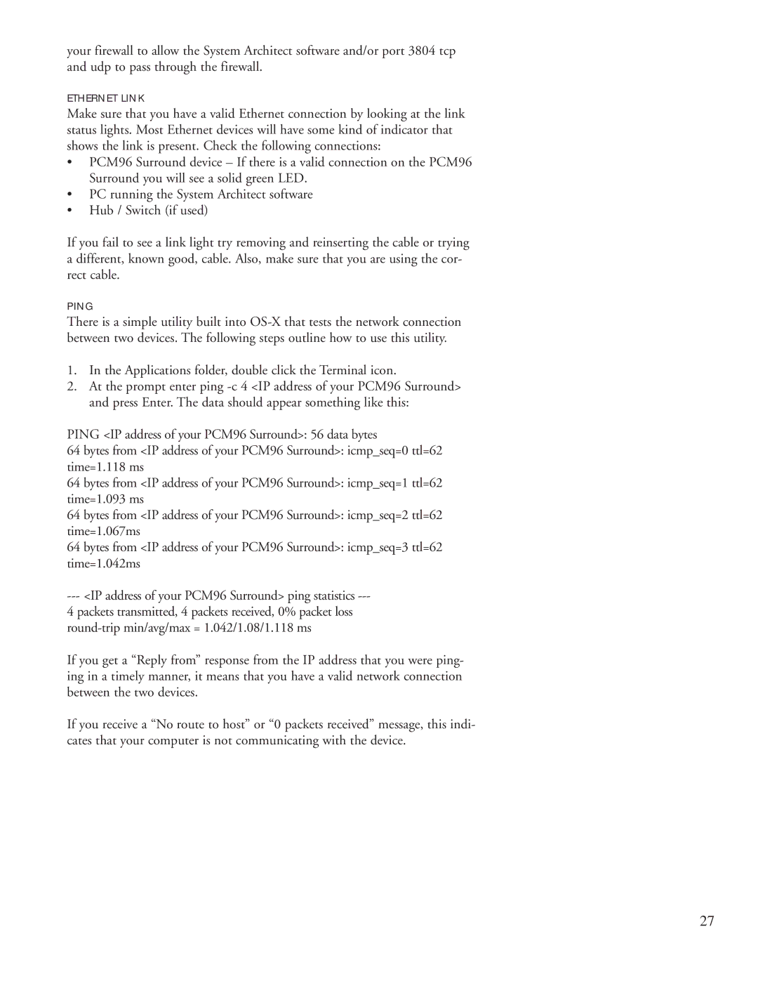 Lexicon PCM96 manual Ethernet Link 