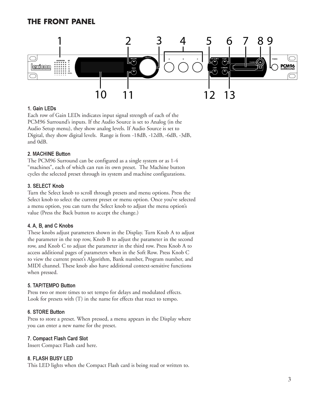 Lexicon PCM96 manual Front Panel 