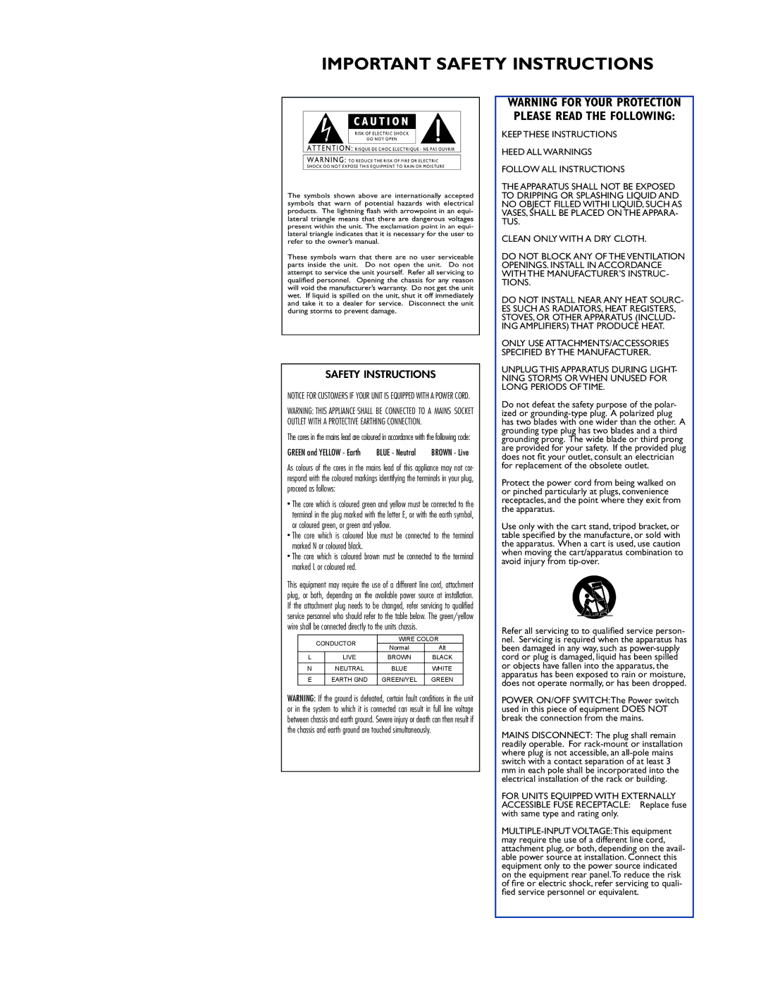 Lexicon PCM96 manual Important Safety Instructions 